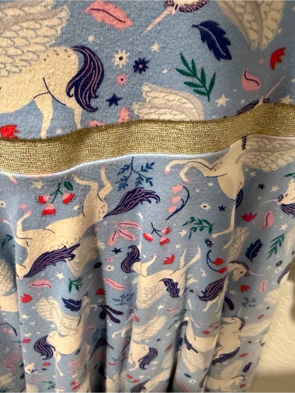 Mini Boden Light Blue Unicorn Print Long Sleeve Kids Dress - Picture 2 of 3